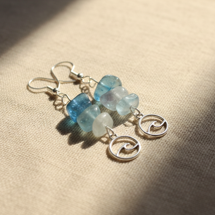 Sea Wave Fluorite Dangle Earrings