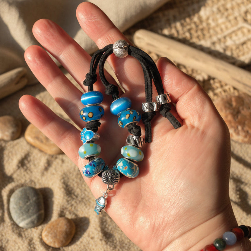 Blue Glass Charm Bracelet