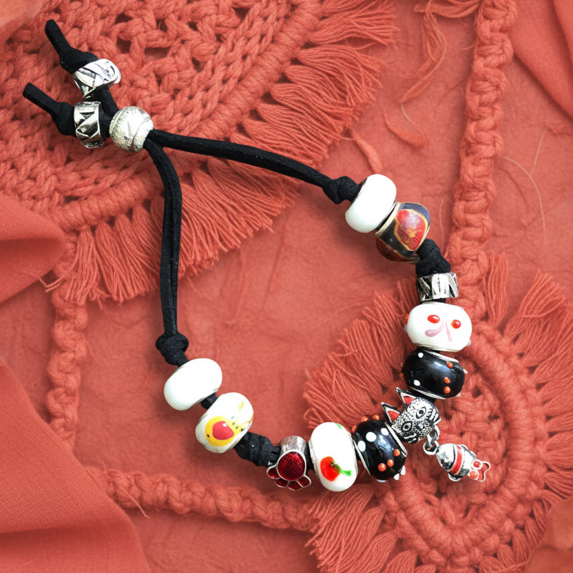 Red and White Glass Charm Bracelet