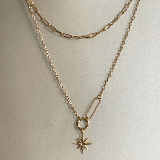 Sahara Luxe 18k Gold Plated Double Layer Sunburst Pendant Necklace