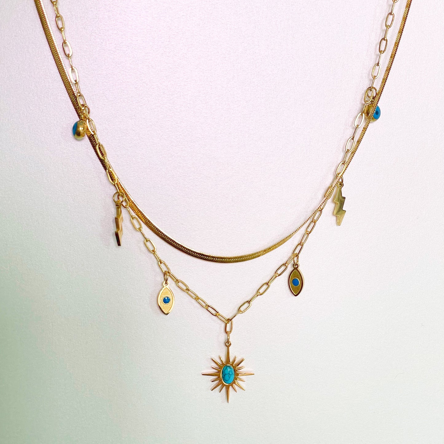 Cleopatra 18k Gold Plated Double Layered Charm Necklace
