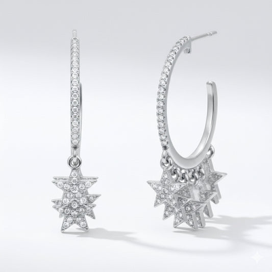 Lyra Star Hoop Earrings | 925 Sterling Silver