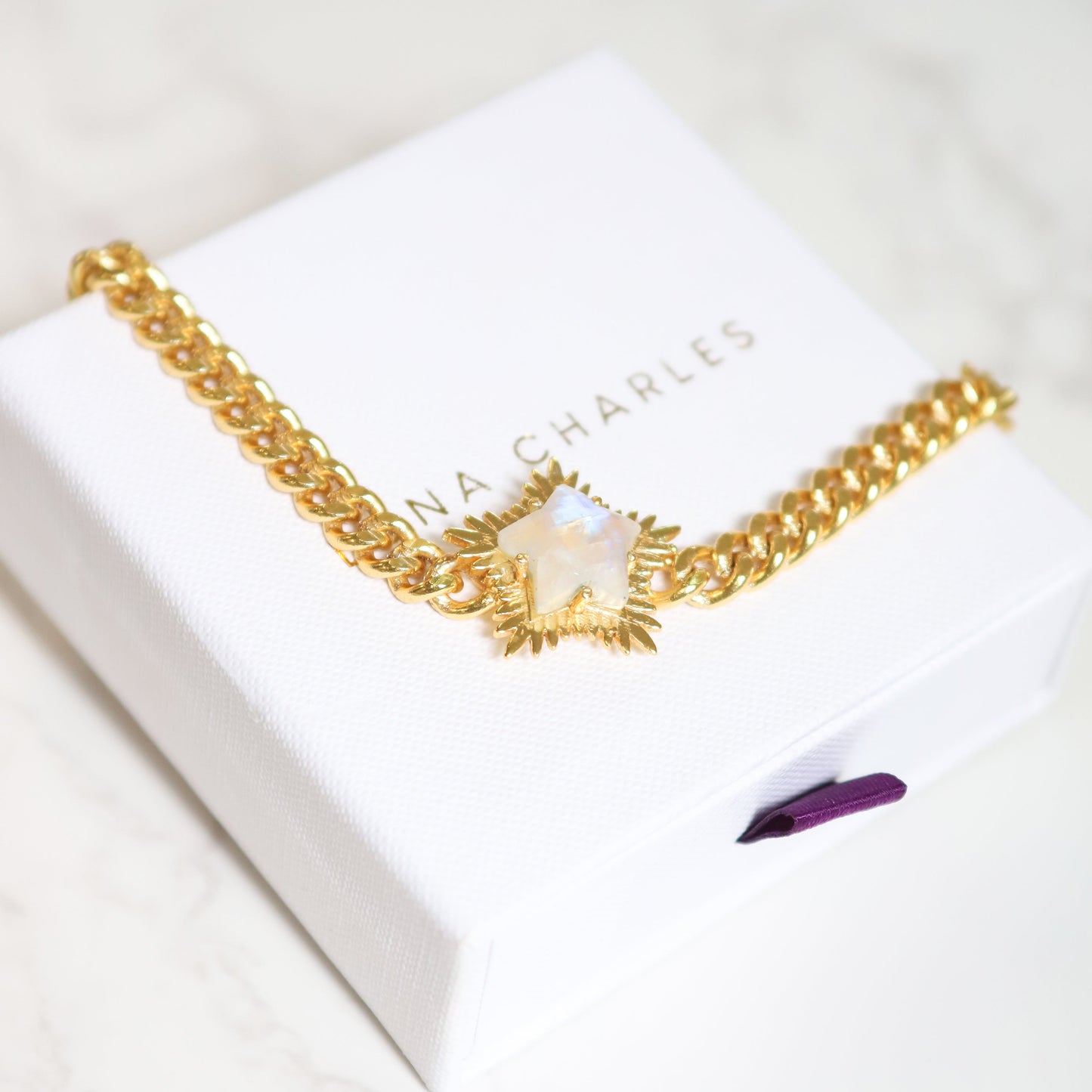 Odette Moonstone Spiky Star Choker Necklace | 18k Gold Plated