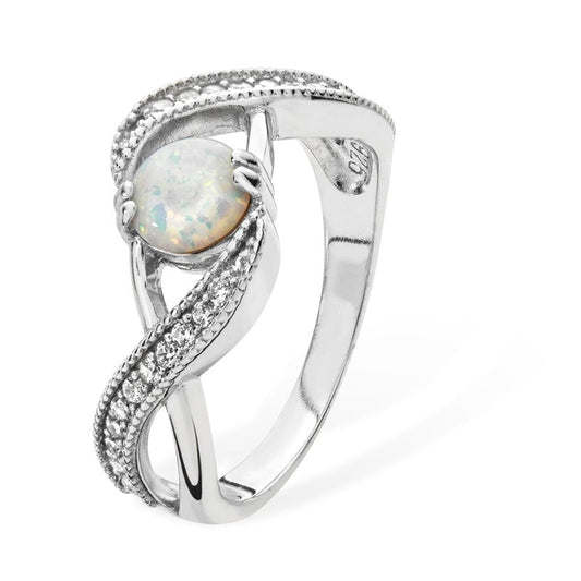 Opal and Cubic Zirconia Twist Ring