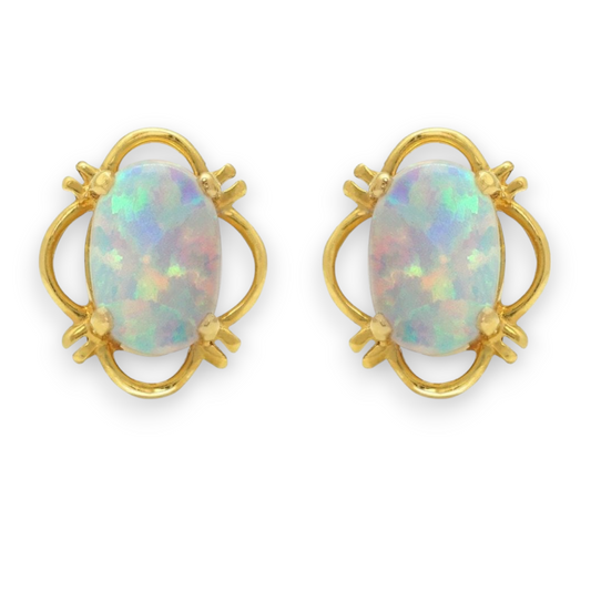 Oval Opal Clover Stud Earrings