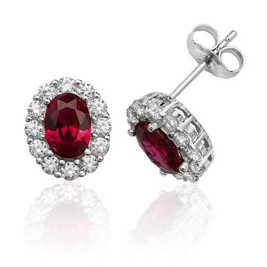 Oval Halo Ruby Stud Earrings