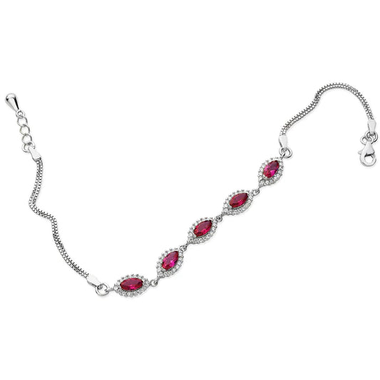 Oval Ruby Cubic Zirconia Halo Bracelet
