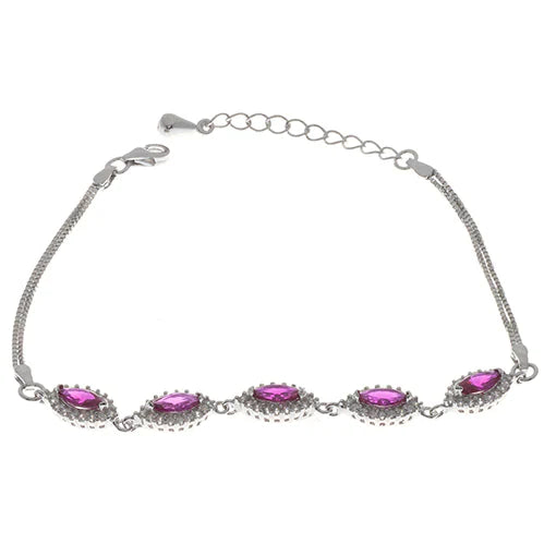 Oval Ruby Cubic Zirconia Halo Bracelet