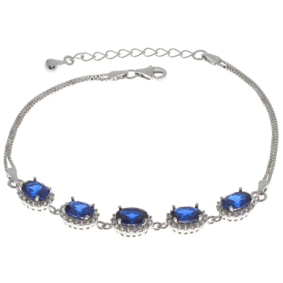 Oval Sapphire Cubic Zirconia Halo Bracelet