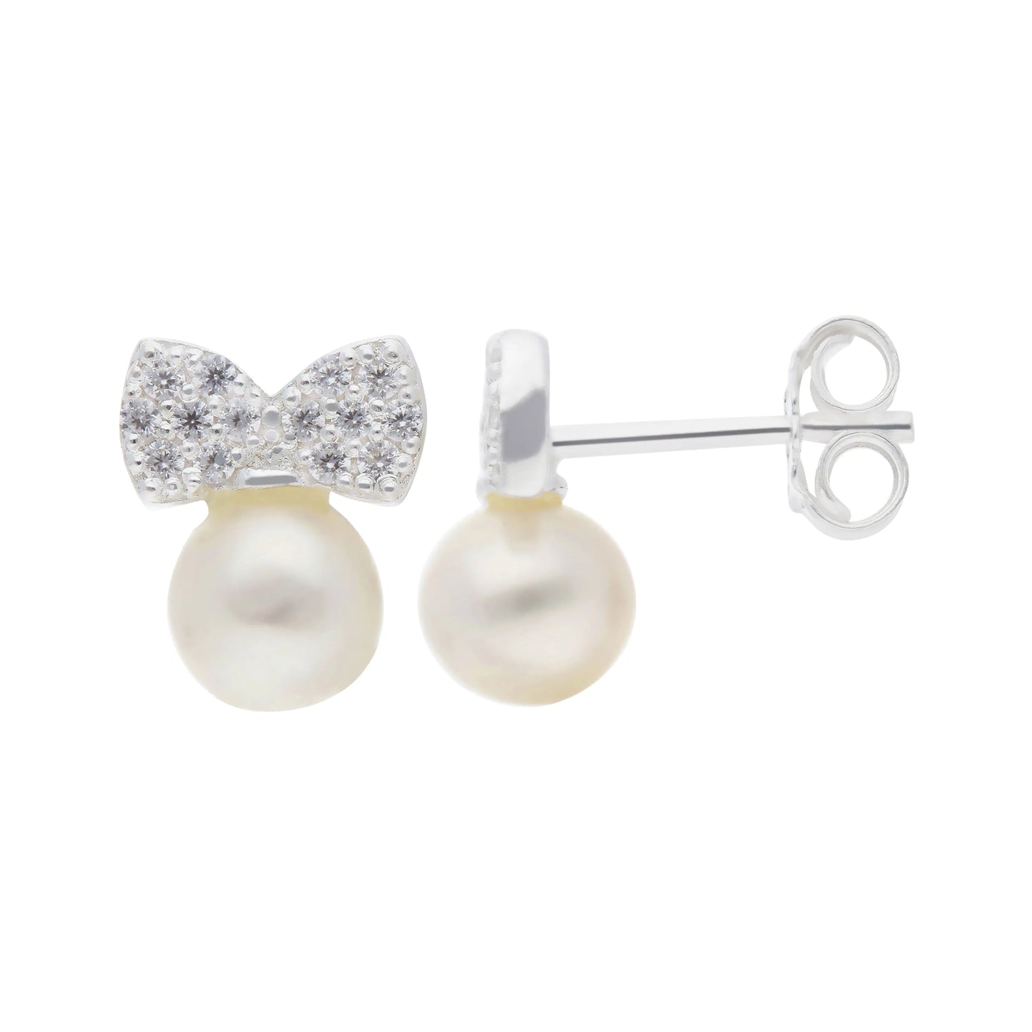 Pearl Bow Stud Earrings