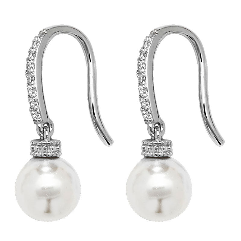 Pearl and Cubic Zirconia Drop Earrings