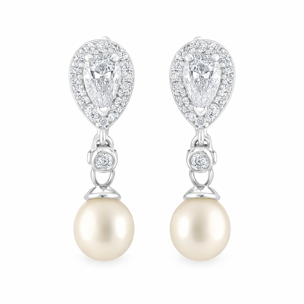 Pearl and Cubic Zirconia Teardrop Earrings
