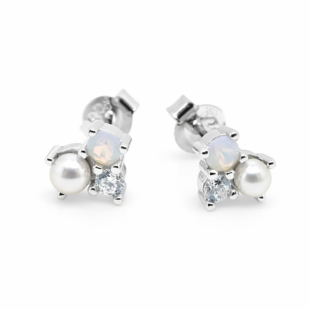 Pearl and Opal Stud Earrings