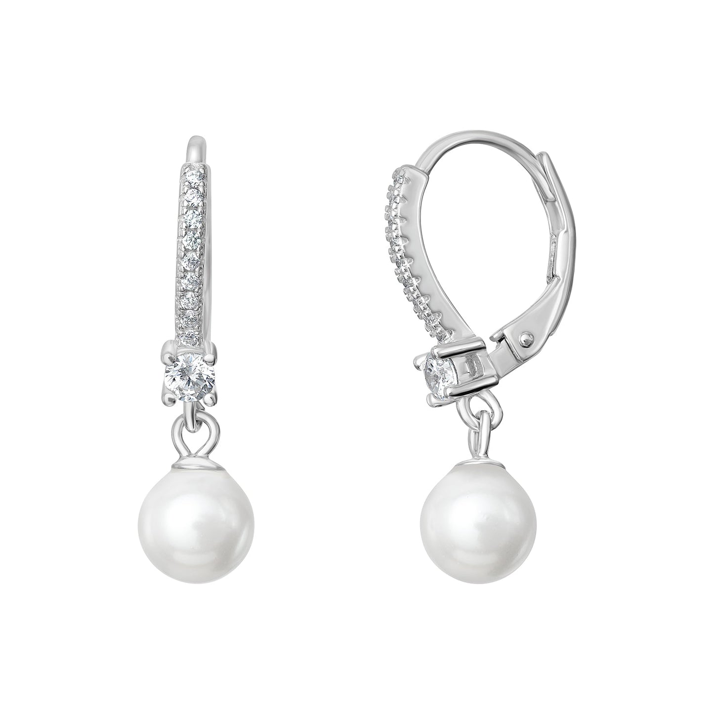 Pearl Drop and Cubic Zirconia Hinged Hoops
