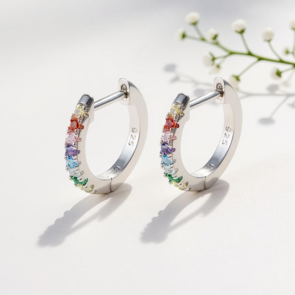 Rainbow Huggie Hoops