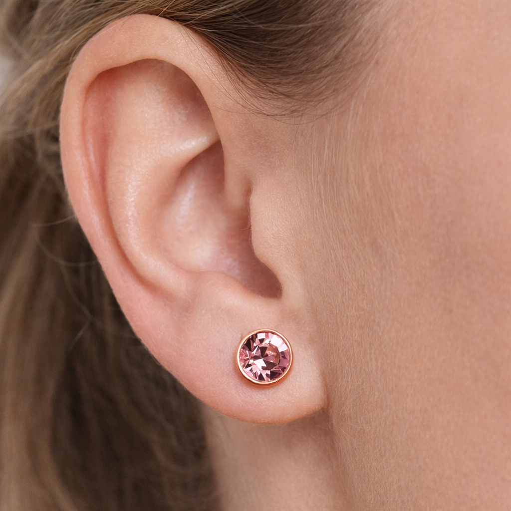 Pink Tourmaline Cubic Zirconia Stud Earrings