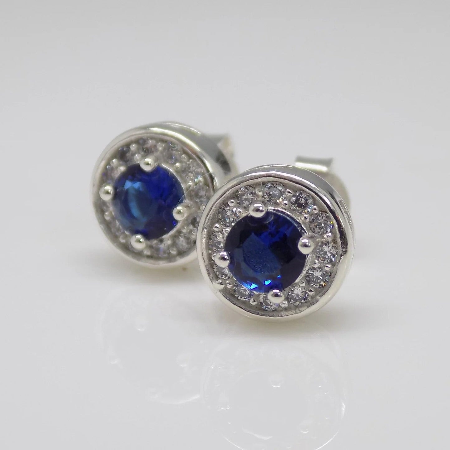 Sapphire Cubic Zirconia Halo Earrings