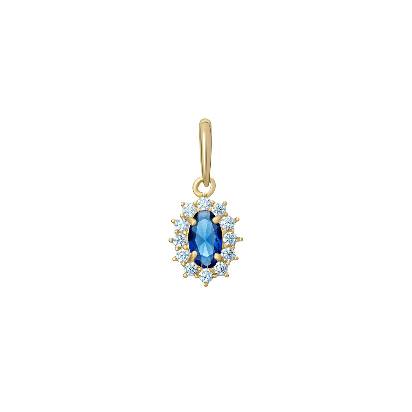 Sapphire Cubic Zirconia Oval Halo Pendant Necklace