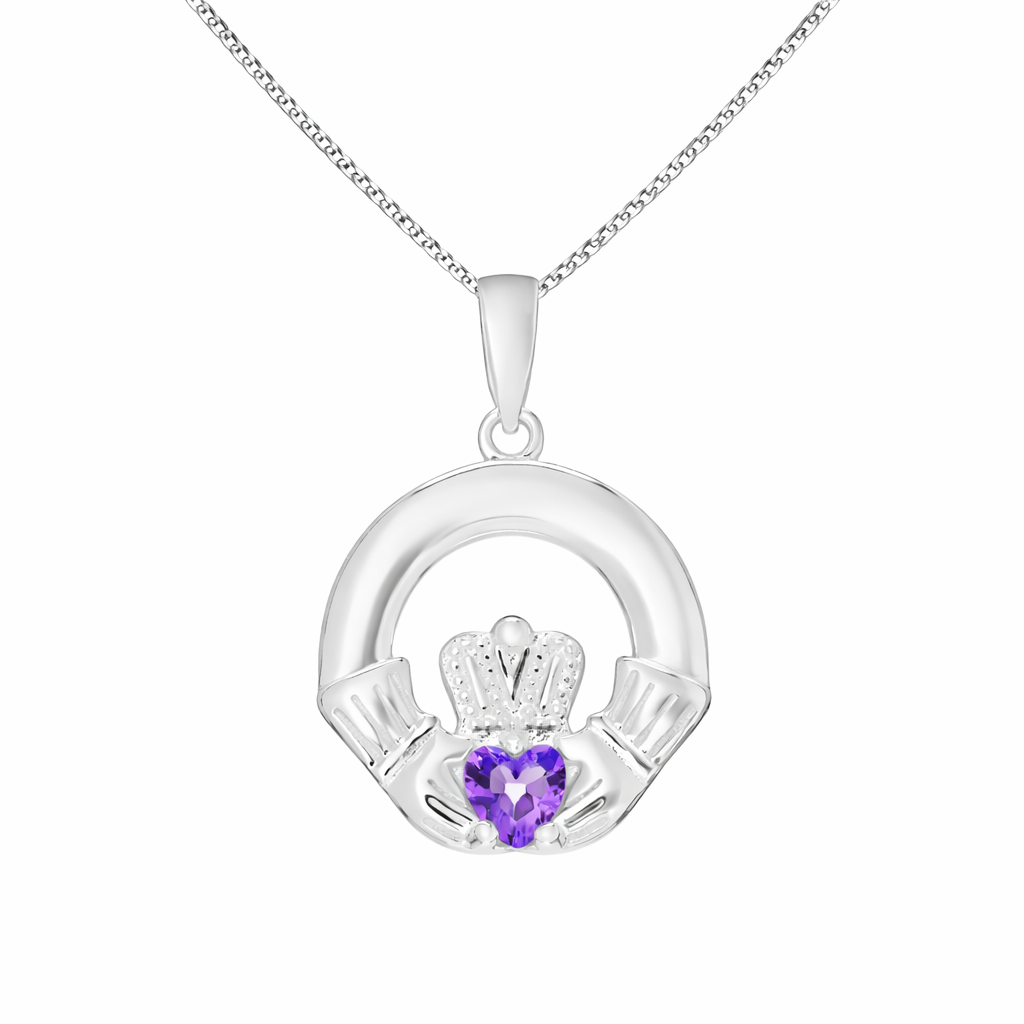 February Birthstone Claddagh Pendant Necklace