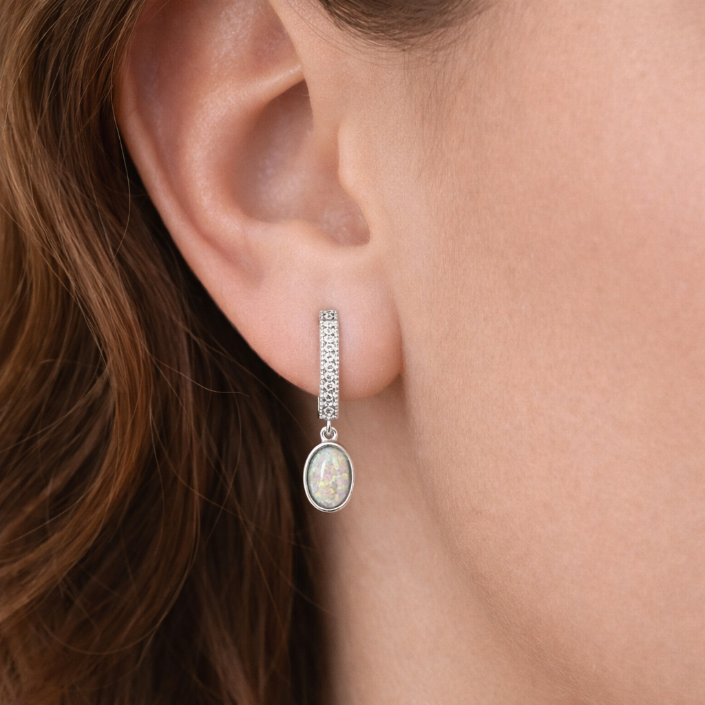 Cubic Zirconia and Opal Hinge Hoops