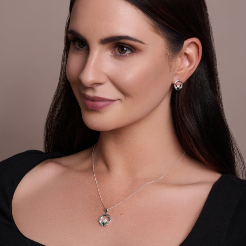 May Birthstone Claddagh Pendant Necklace