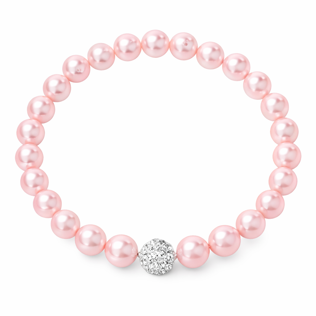 Stretchy Pink Pearl Bracelet with CZ