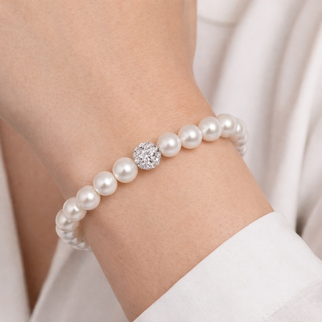 Stretchy Pearl Bracelet with CZ