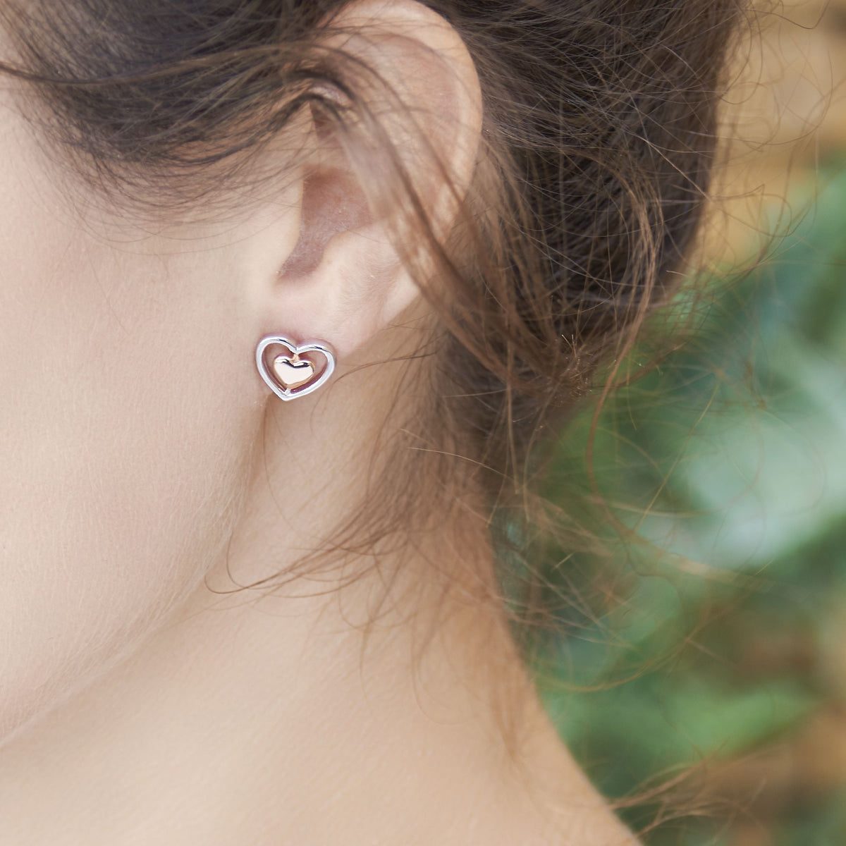 Two Tone Double Heart Earrings