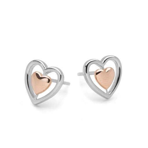 Two Tone Double Heart Earrings