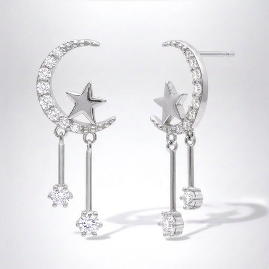 Zoe Moon & Star Drop Earrings | 925 Sterling Silver