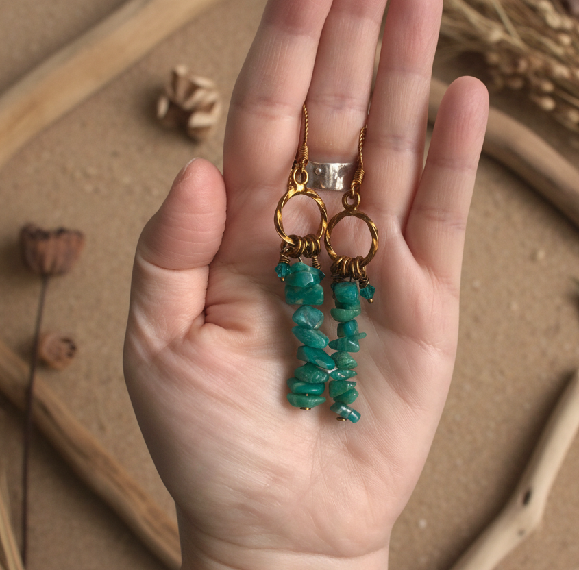 Amazonite Antique Bronze Dangle Earrings