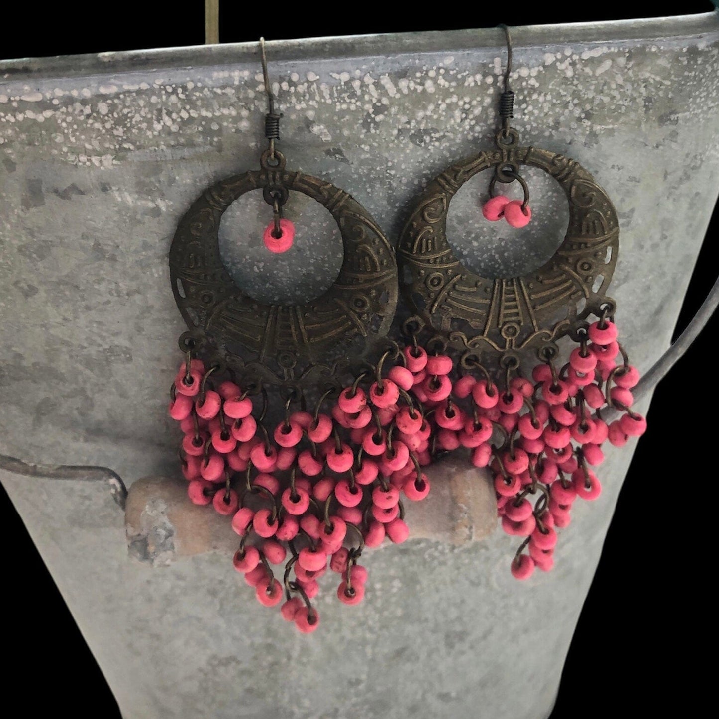 Antic Brass Beaded Hoop Earrings