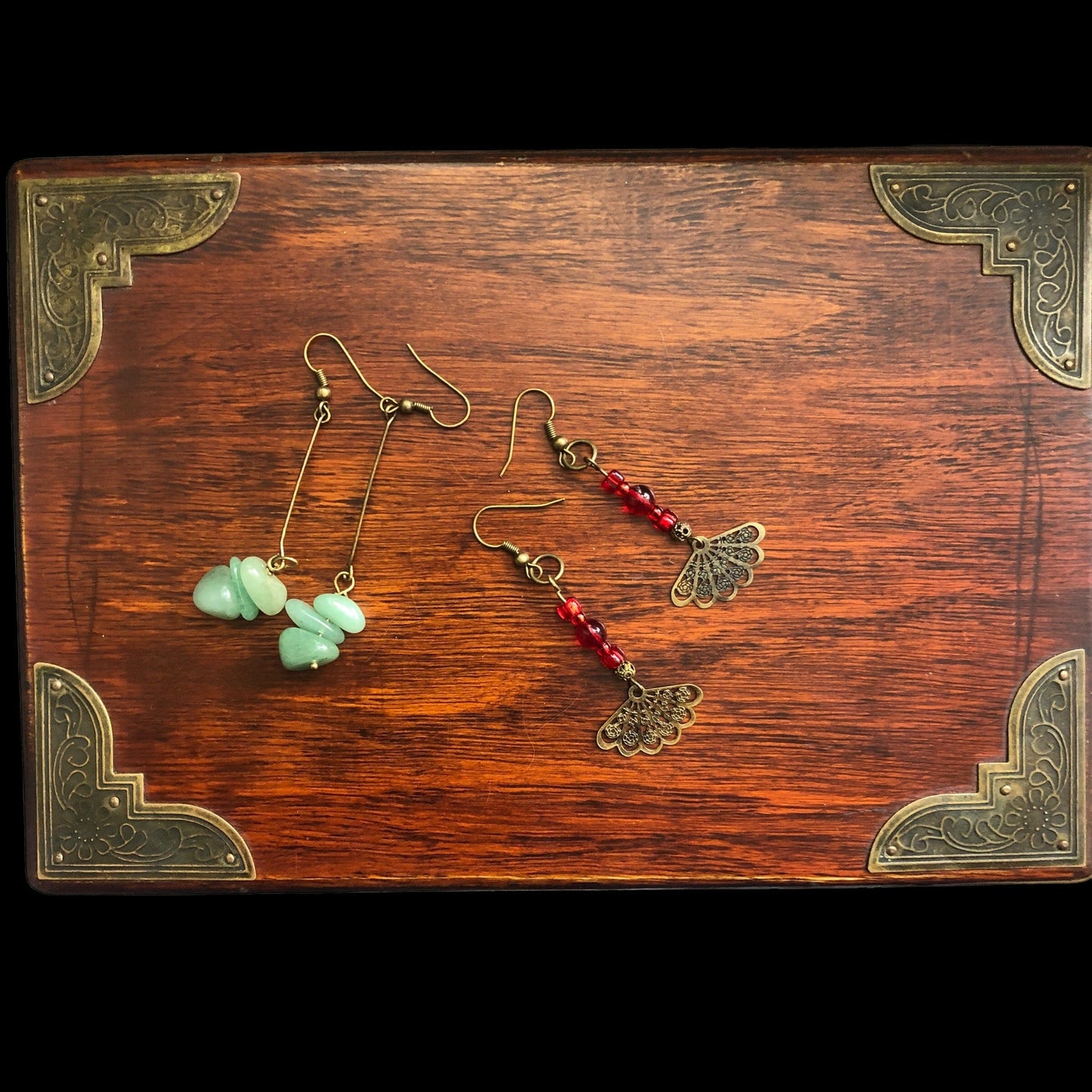 Antique Bronze Long Aventurine Earrings