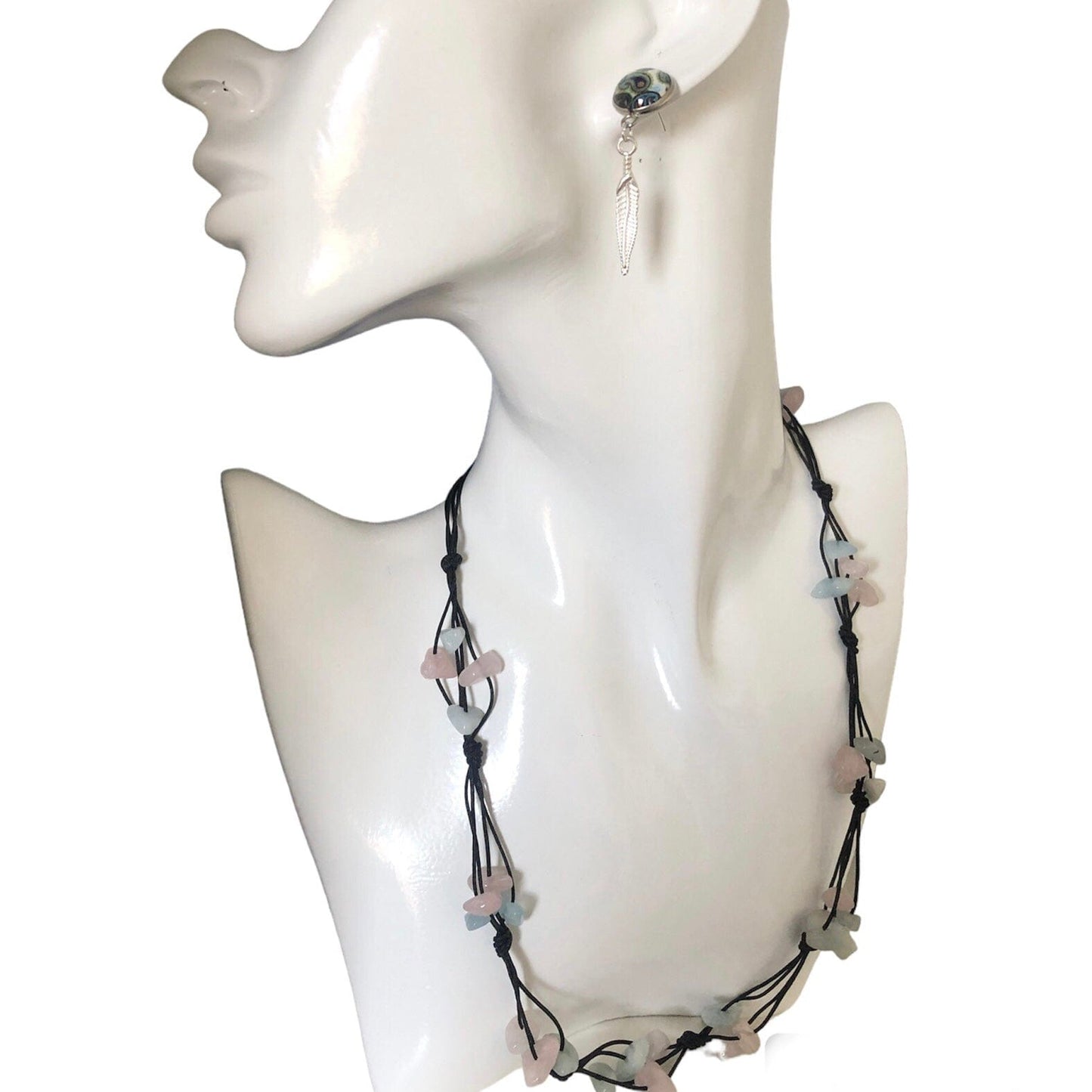 Beaded Necklace with Aquamarine and Rose Quartz