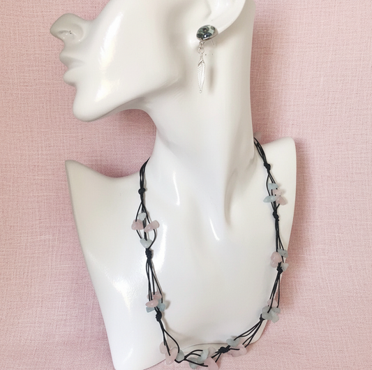Beaded Necklace with Aquamarine and Rose Quartz