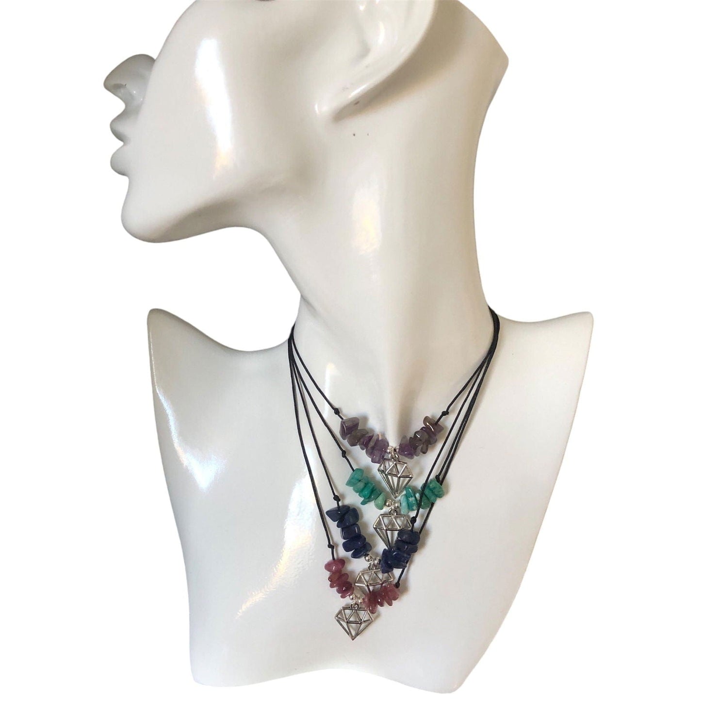 Black Thread Choker Necklace with Pink Tourmaline Chips