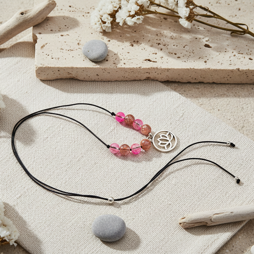 Black Thread Choker Necklace with Quartz