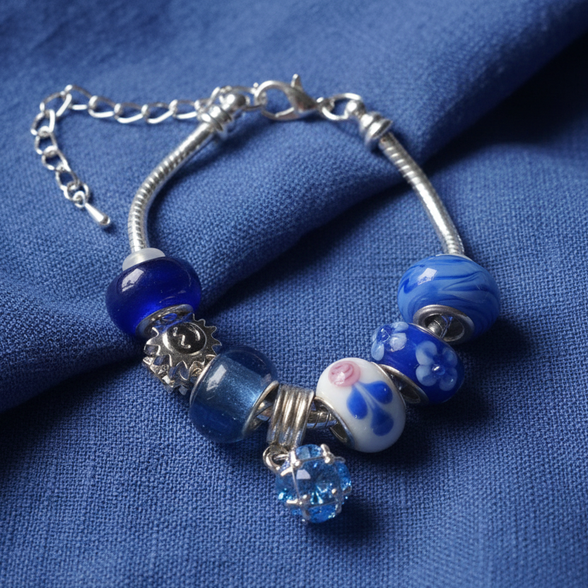 Blue Charm Bracelet With Rhinestones
