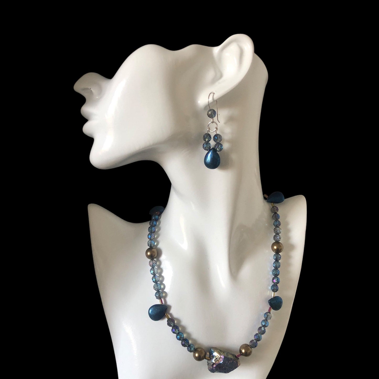 Blue Quartz and Hematite 925 Silver Dangle Earrings