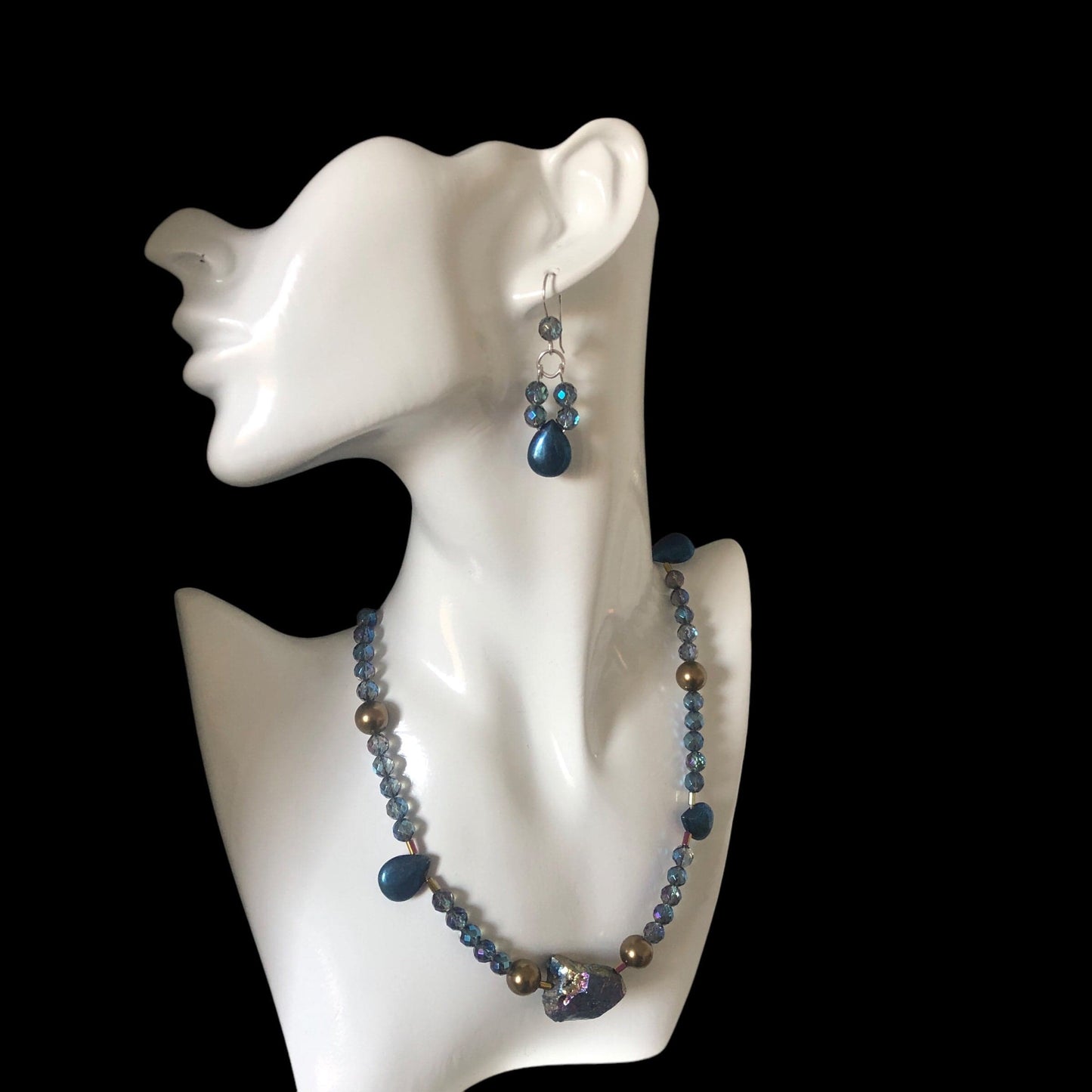 Blue Quartz and Hematite 925 Silver Dangle Earrings