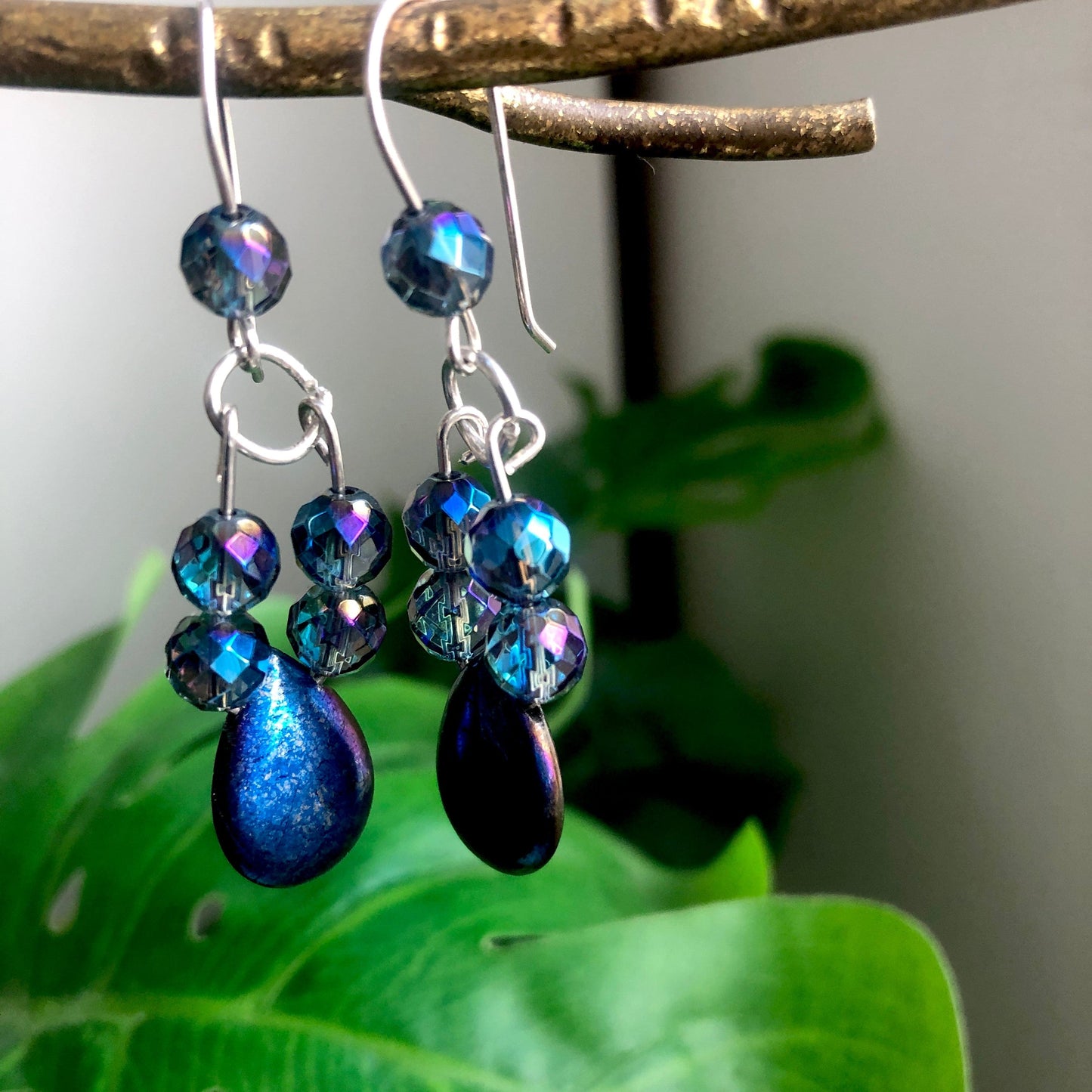 Blue Quartz and Hematite 925 Silver Dangle Earrings