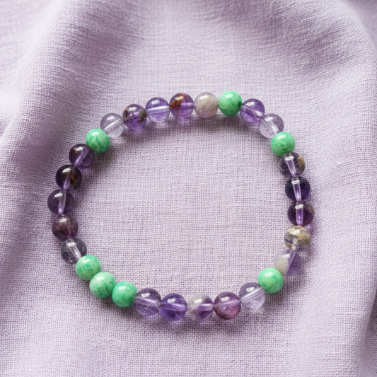 Fluorite and Green Jade Beaded Bracelet