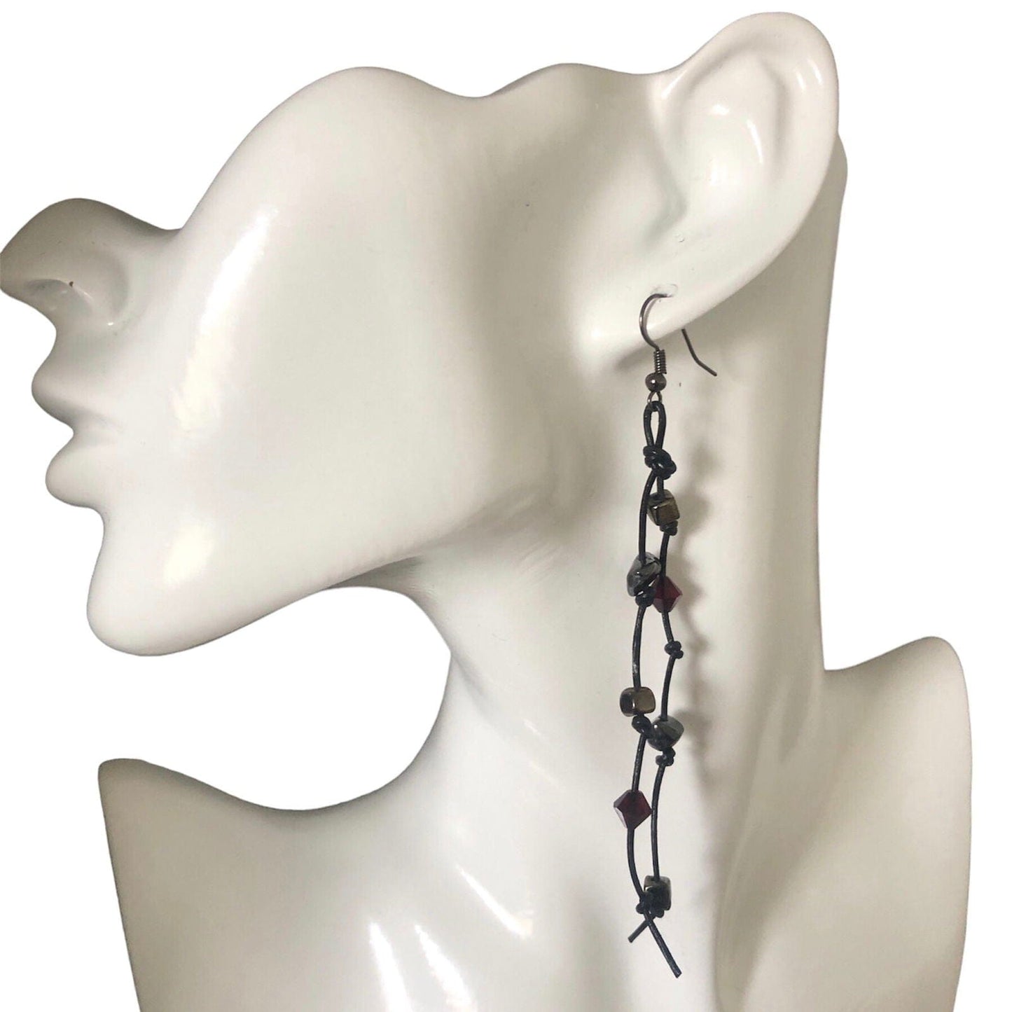 Gothic Long Black Leather Earrings