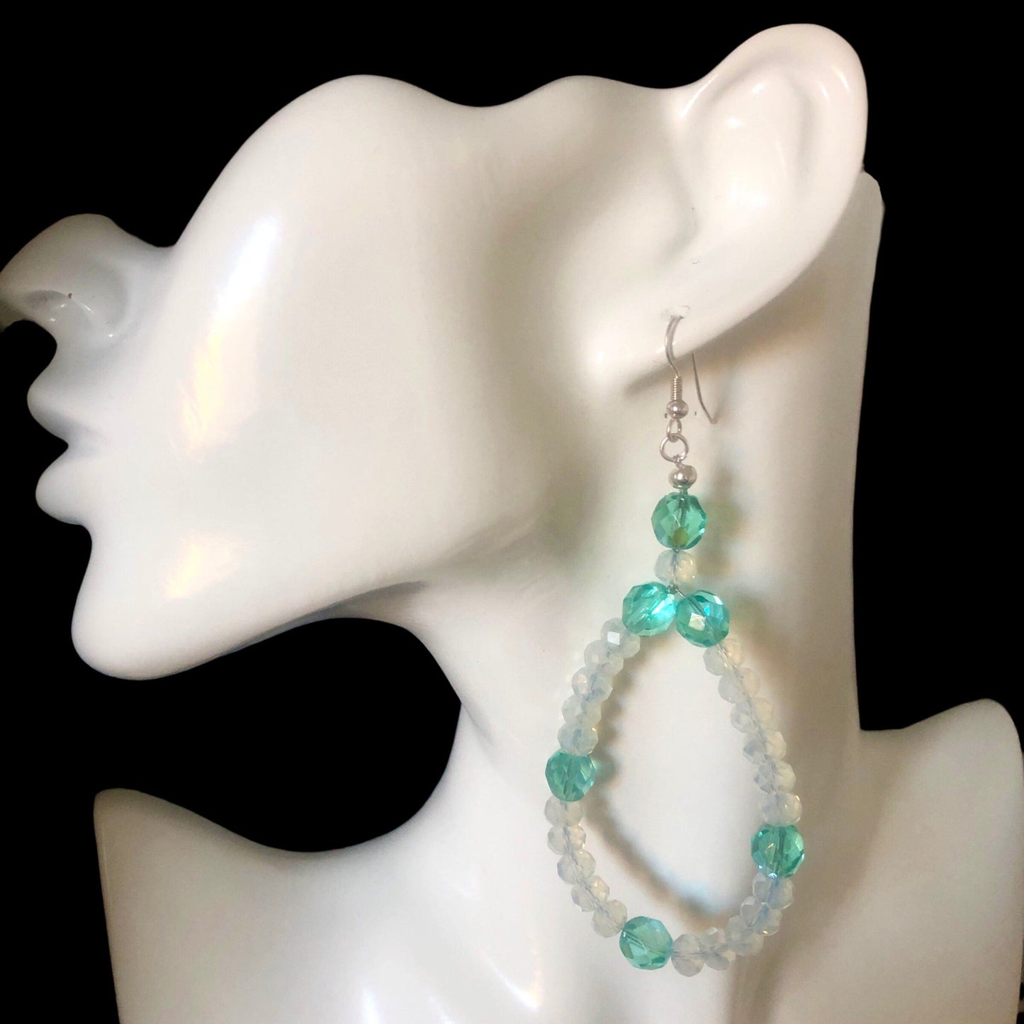 Green and Opal White Statement Crystal Earrings