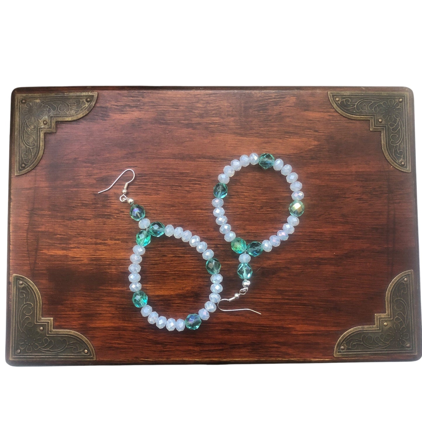 Green and Opal White Statement Crystal Earrings