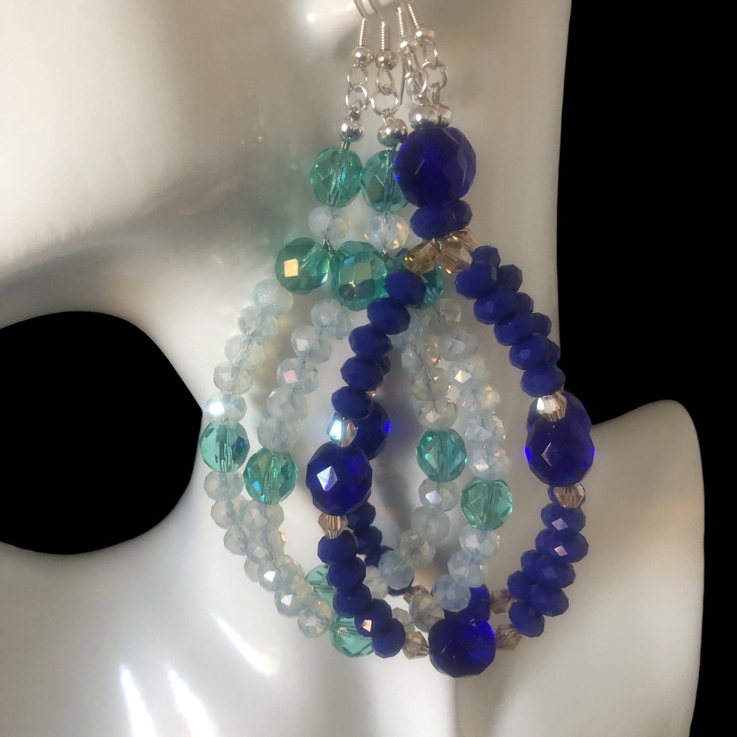 Green and Opal White Statement Crystal Earrings