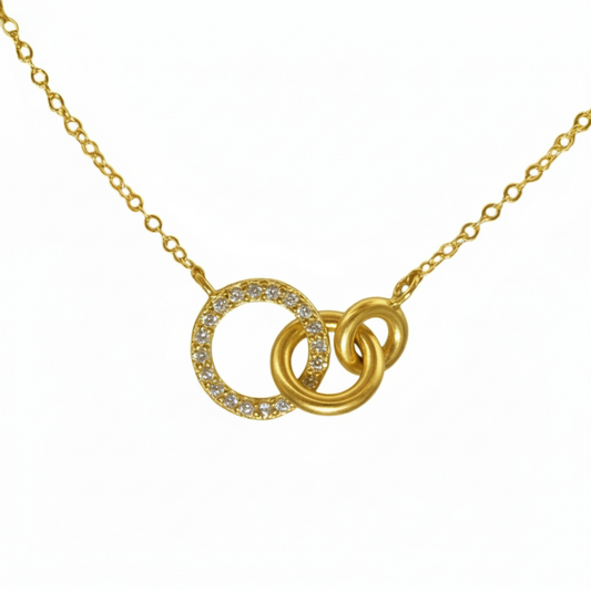 Ameya Interlocking Circles Necklace, 18K Gold Plated with Crystal Accents, Dainty Chain