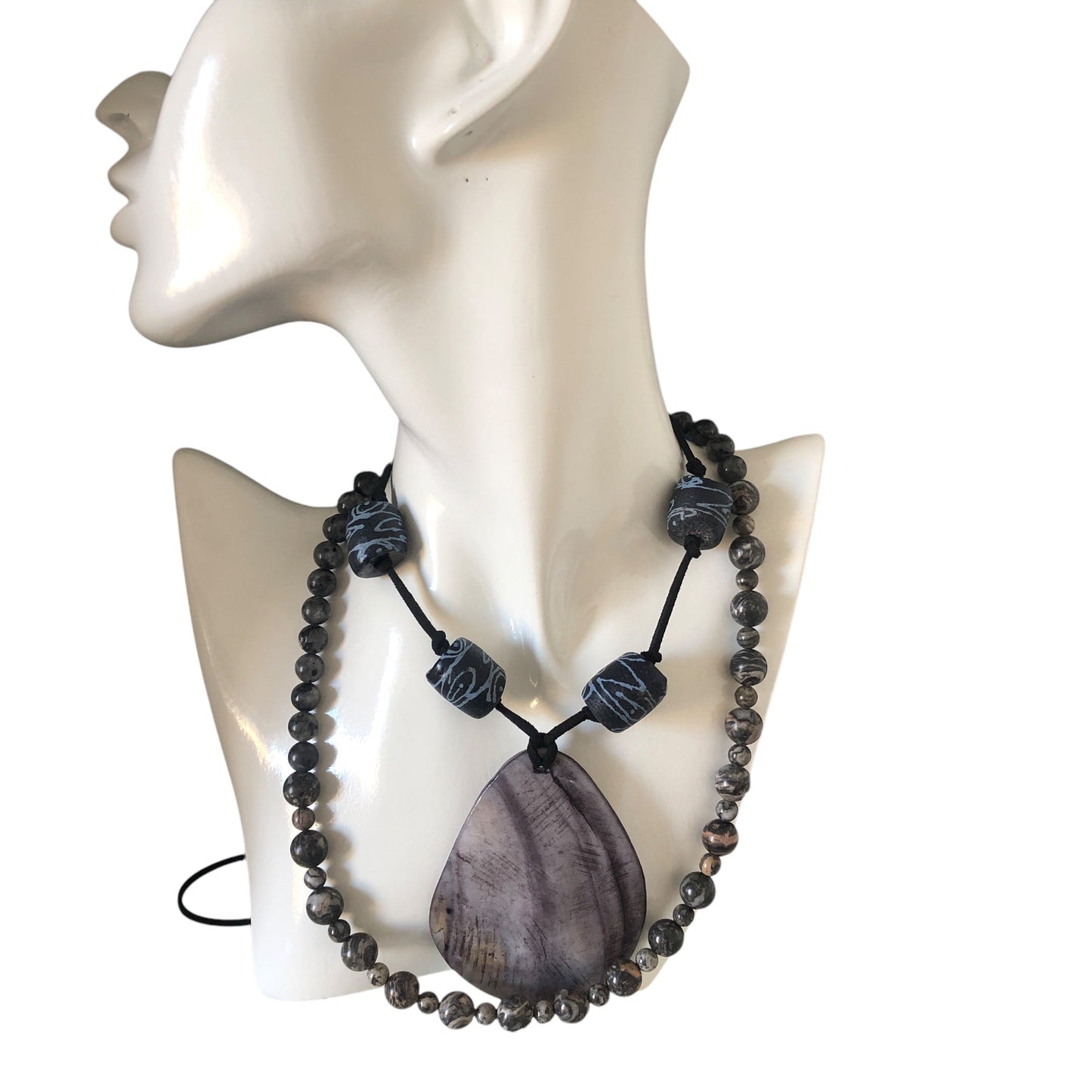 Statement Mother of Pearl Drop Pendant with Gotland Glass Beads