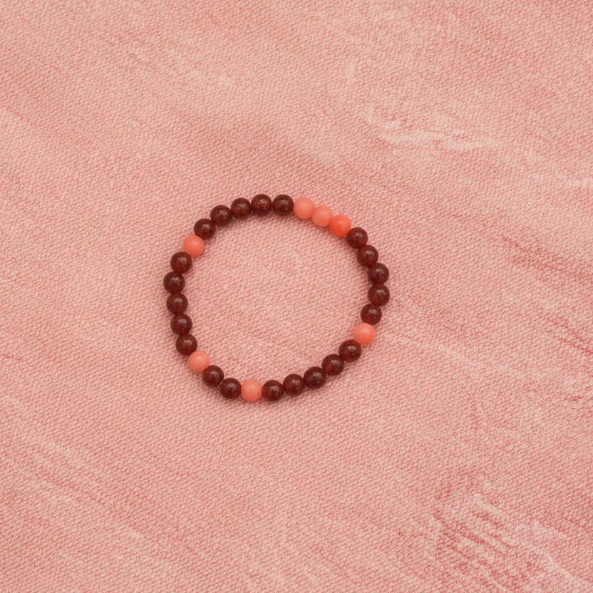 Orange Jade and Carnelian Beaded Bracelet