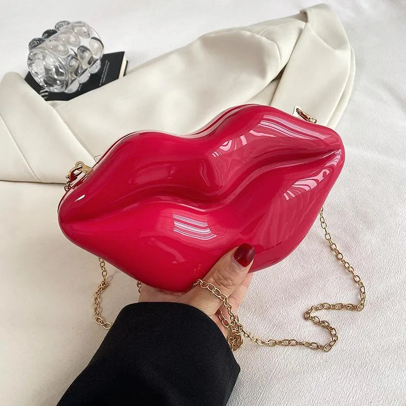 women's small pvc lips streetwear square magnetic buckle shoulder bag crossbody bag